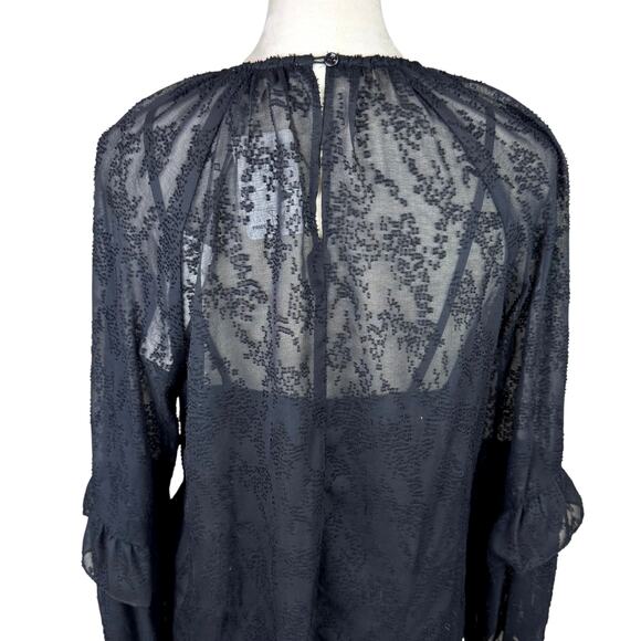 Pinch NWT Black Sheer Chiffon Textured Ruffle Long Sleeve Blouse w Camisole - Picture 8 of 15